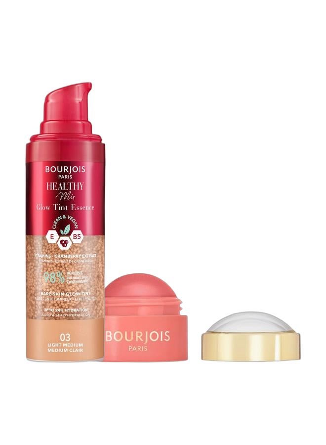 BOURJOIS PARIS Healthy Mix Glow Tint Essence — 03 Light Medium 30ml & Bourjois Little Round Pot Cream Blush - 02 - Antique Pink, 8.5g Bundle - Image 1